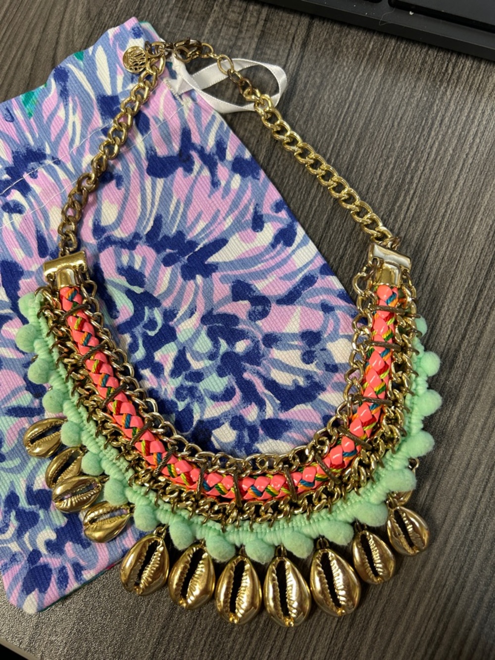 Lilly Pulitzer Gold Chain shell Statement Necklace